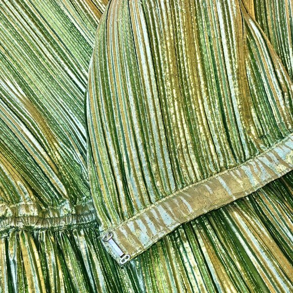 Vintage 80's Metallic Peridot Accordian Pleats Evening Blouse Belt Flower - Picture 13 of 14
